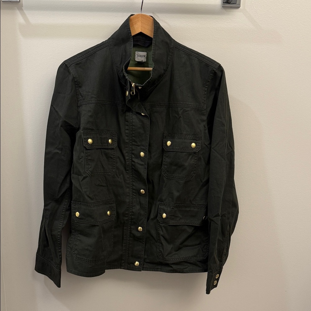 JCrew Dark Green Utility Jacket with Gold Buttons XXL